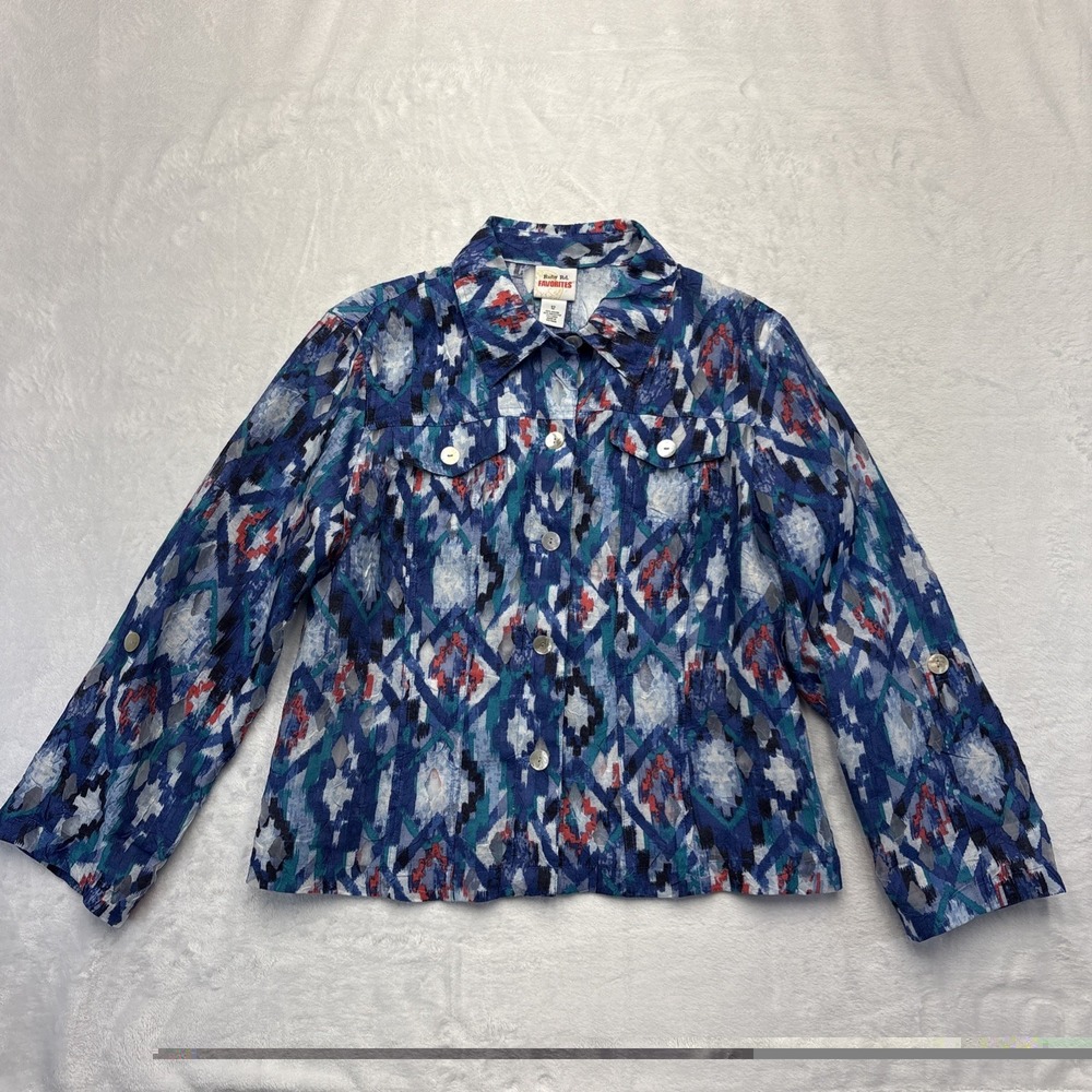 Y2K Ruby Rd Favorites Ikat Abstract Jacket Sz 12 Boho Artsy Vtg